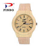PINBO Simulation Wooden Reloje Quartz Men Watches Casual Wooden Color Leather Strap Watch Wood Male Wristwatch Relogio Masculino