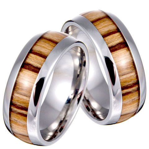 New Arrival Never Fade Vintage Titanium Stainless Steel Ring Wooden Engagement Ring For Men Women