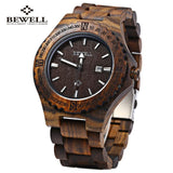 Dress Watch BEWELL Men Wooden Quartz Watch with Calendar Display