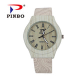 PINBO Simulation Wooden Reloje Quartz Men Watches Casual Wooden Color Leather Strap Watch Wood Male Wristwatch Relogio Masculino