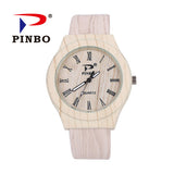 PINBO Simulation Wooden Reloje Quartz Men Watches Casual Wooden Color Leather Strap Watch Wood Male Wristwatch Relogio Masculino