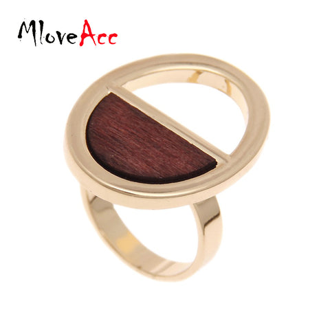 Vintage Punk  Oval Long Ring Hollow Out Wood Jewelry Rings For Women Party Accessories