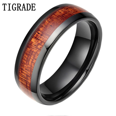 TIGRADE 8MM Black Red Wood Grain Ceramic Ring Men Wedding Band Classic Finger Jewelry Cool Male Rings For Party Gift