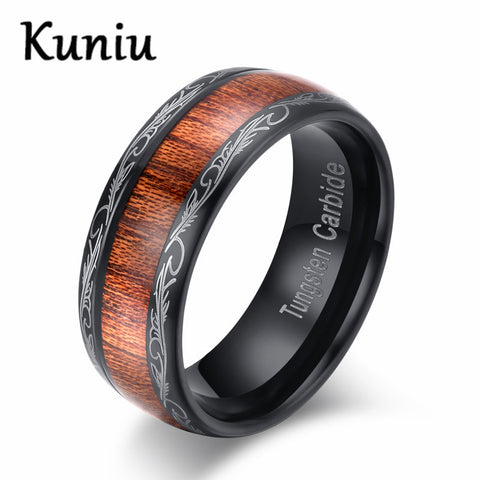 Black Tungsten carbide Ring Wood Inlay Dome Wedding Band Ring For men's jewelry