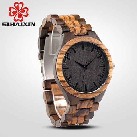 SIHAIXIN wood watches men zebra quartz watch Japan miyota 2035 wooden strap clock man top brand luxury with Gift Box