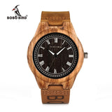 Zebra Wood Watches Men Genuine Leather Band Wooden Wristwatches