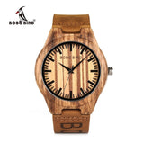 Zebra Wood Watches Men Genuine Leather Band Wooden Wristwatches
