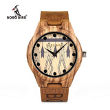 Zebra Wood Watches Men Genuine Leather Band Wooden Wristwatches