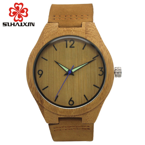 Watches Men Unique Nature Bamboo Wooden Quartz Bracelet Wristwatch With Genuine Leather Band Luxury Wood Watch Male Clock Gift