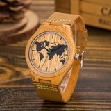 New World Map Mens Genuine Leather Quartz Watch Wood Bamboo Male Wrist Watch Luxury Brand Reloj de Madera Genuine with Gift Box