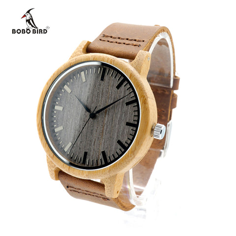 Quartz Leather Men Bamboo Watches Luxury Wristwatch Male Wood Watch