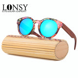 LONSY Luxury Round Bamboo Sunglasses Women Wooden Sunglasses Men Polarized Uv400 High Quality Brand Sunglasses