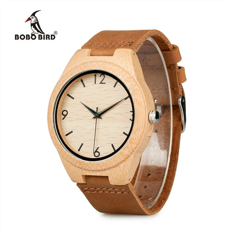 Bamboo Wooden Watches for Men Women Number Scales Leather Band