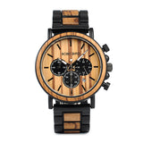 Mens Watches Leather Brand Luxury Stylish Watch Wood & Stainless Steel Chronograph