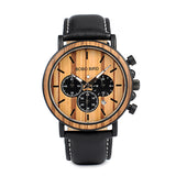 Mens Watches Leather Brand Luxury Stylish Watch Wood & Stainless Steel Chronograph