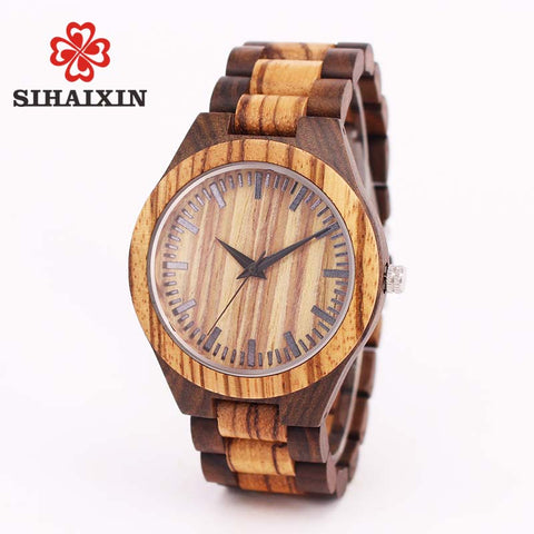 SIHAIXIN wood watches men zebra quartz watch Japan miyota 2035 wooden strap clock man top brand luxury with Gift Box