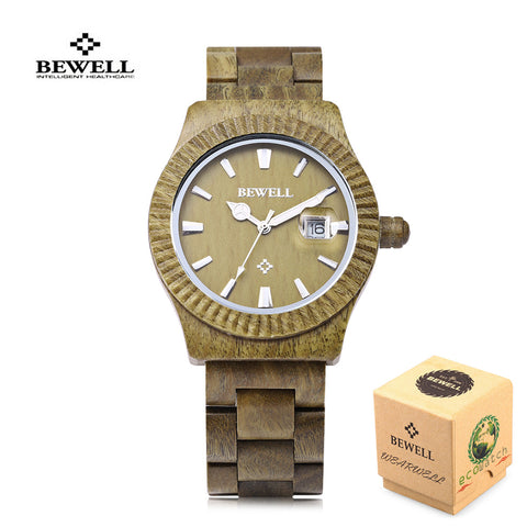 Bewell bamboo Wood Watch for Men Watch Wooden band Date Strap