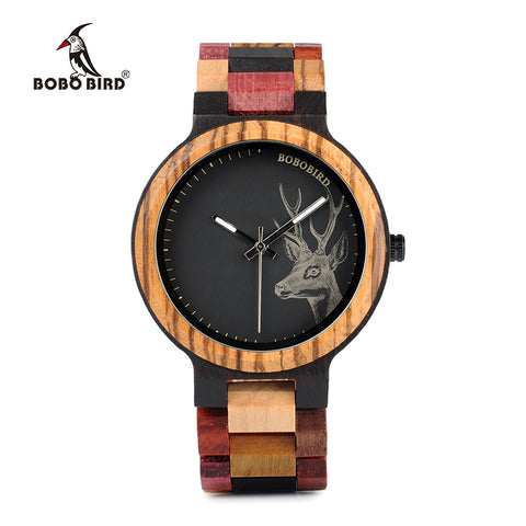 Deer Collection Wood Watches Date and Week Display Quartz Men Watch