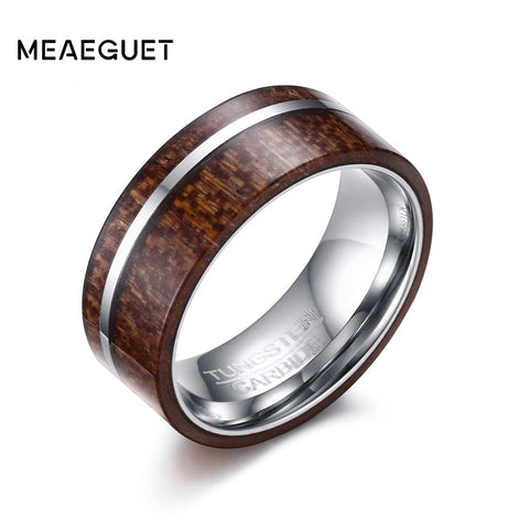 Meaeguet Wood Ring For Men 8mm Tungsten Carbide Ring Rock Finish Comfort Fit