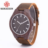 Classic Mens Sandalwood Watch Leather Quartz Top Luxury Brand Hight Quality