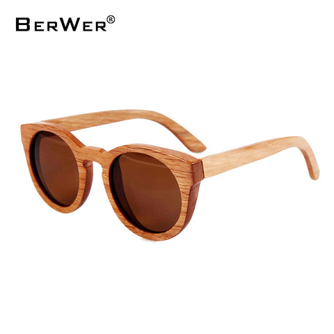 BerWer Free shipping bamboo wooden sunglasses round frame sunglasses