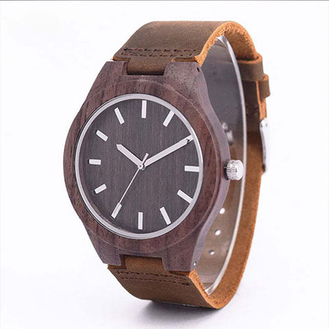 Classic Mens Sandalwood Watch Leather Quartz Top Luxury Brand Hight Quality