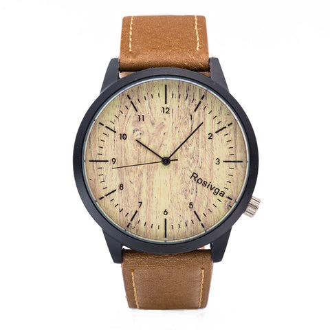 Fashion Men Watches Quality Quartz Wrist Watch Band Leather Wood Grain Male