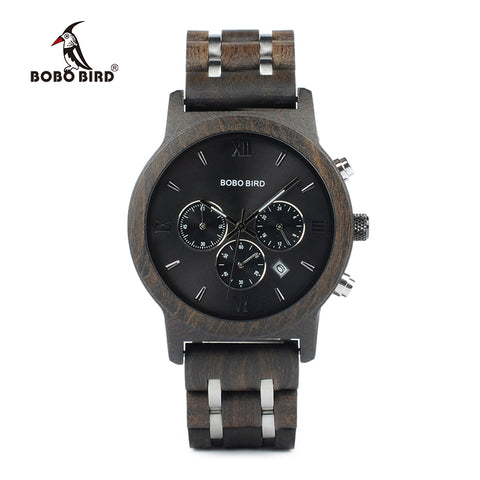 Vogue Wooden Mens Quartz Watches Date Display Business Watch Ebony