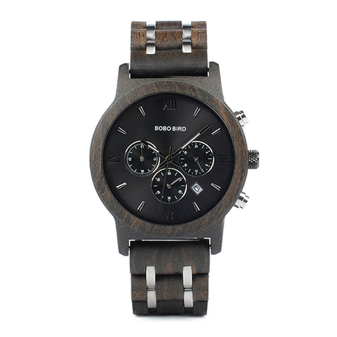 Vogue Wooden Mens Quartz Watches Date Display Business Watch Ebony