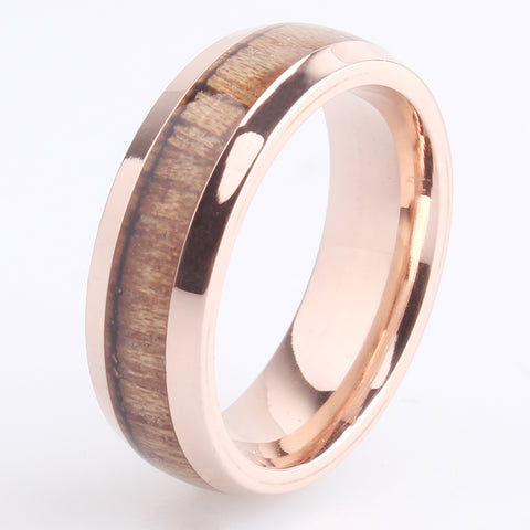 free shipping 6mm rose gold color wood 316L Stainless Steel wedding rings for men women wholesale