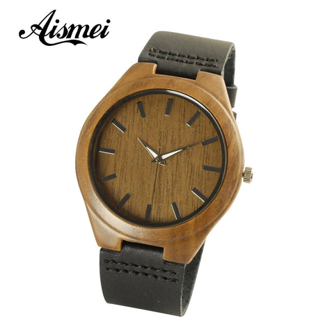Japanese Miyota Wristwatches Genuine Leather Bamboo Wooden Watches