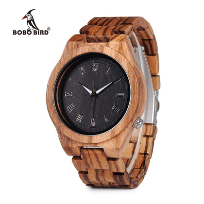 Mens Watches Top Brand Luxury All Zebra Wood Quartz Wrist Watch