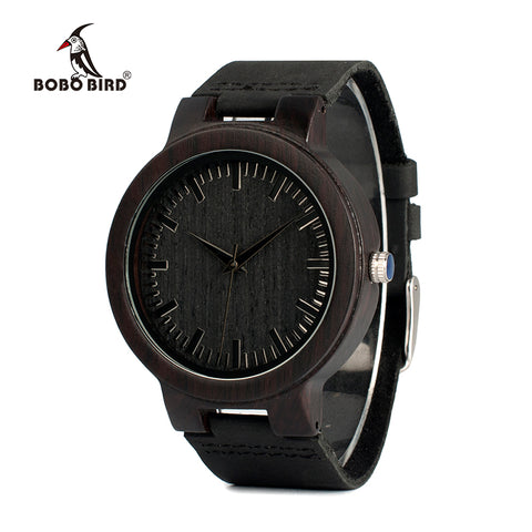 Mens Watches Ebony Wood Quartz Watches with Leather Band in Gift Box