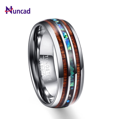 Nuncad 8mm Hawaiian Koa Wood and Abalone Shell Tungsten Carbide Rings Wedding Bands for Men Comfort Fit Size 5-14