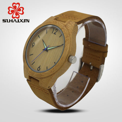 SIHAIXIN Clock Man Minimalist Wooden Watch Male With Men Fashion Casual Brown Leather Luxury Bamboo Wood Watch Quartz Cheap Gift