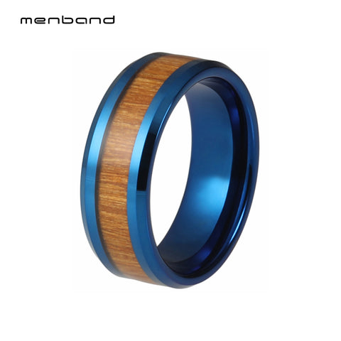 Blue Ring Tungsten Carbide Wedding Ring For Men And Women With Wood Inlay
